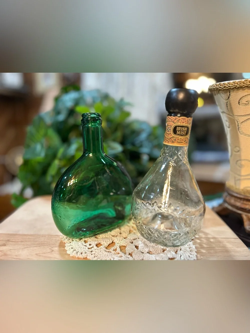 Vintage Bottle Lot - Clear Irish Mist & Green Mateus Rosé